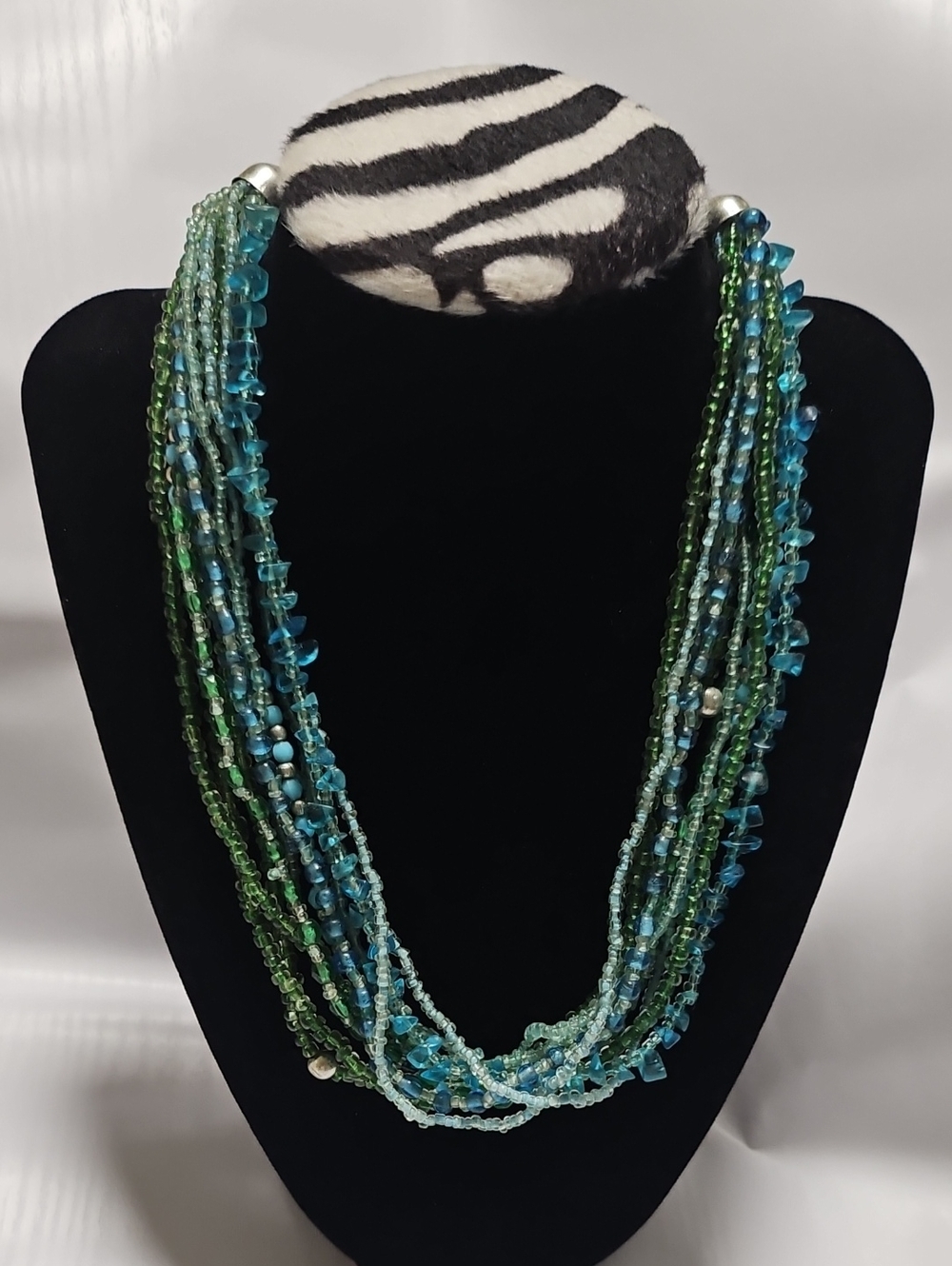 Multi-Strand Blue Green Beaded Necklace - Women Jewelry